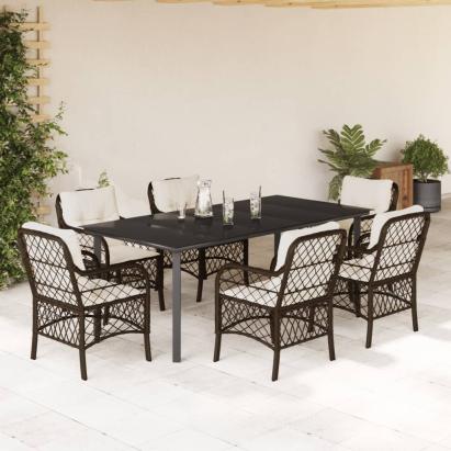 Set mobilier de grădină cu perne, 7 piese, maro, poliratan GartenMobel Dekor