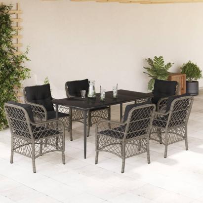 Set mobilier de grădină cu perne, 7 piese, gri, poliratan GartenMobel Dekor