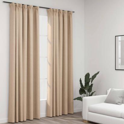 Perdele opace aspect pânză, cârlige, 2 buc. bej, 140x225 cm GartenMobel Dekor