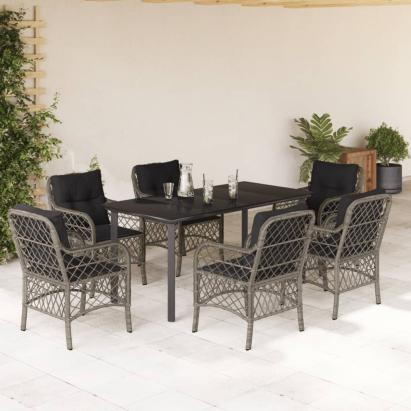 Set mobilier de grădină cu perne, 7 piese, gri, poliratan GartenMobel Dekor