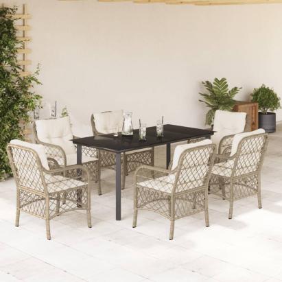 Set de masă pentru grădină, 7 piese, cu perne, bej, poliratan GartenMobel Dekor