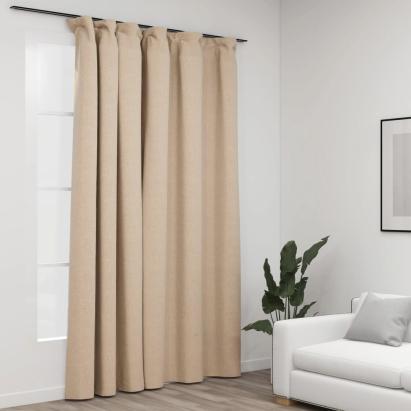 Draperie opacă, aspect de in, bej, 290 x 245 cm, cu cârlige GartenMobel Dekor