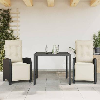 Set mobilier de grădină cu perne, 3 piese, negru, poliratan GartenMobel Dekor