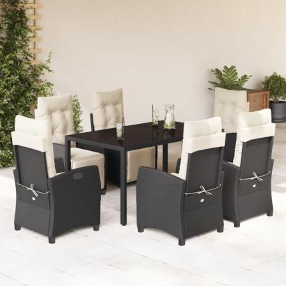 Set mobilier de grădină cu perne, 7 piese, negru, poliratan GartenMobel Dekor