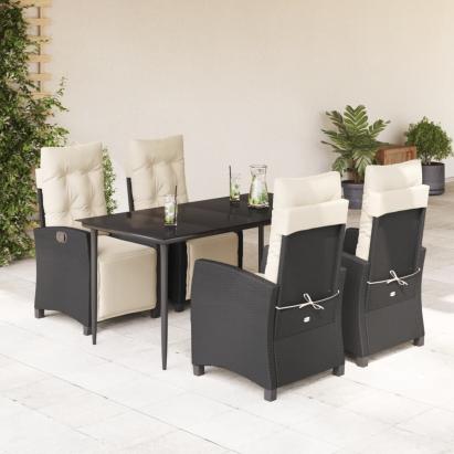 Set mobilier de grădină cu perne, 5 piese, negru, poliratan GartenMobel Dekor