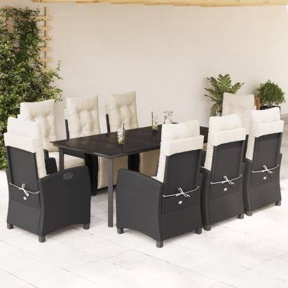 Set mobilier de grădină cu perne, 9 piese, negru, poliratan GartenMobel Dekor