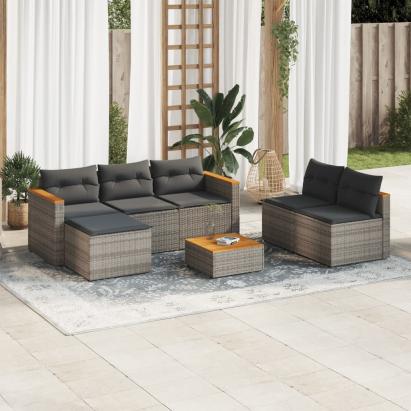 Set canapea de grădină cu perne, 5 piese, poliratan/lemn acacia GartenMobel Dekor