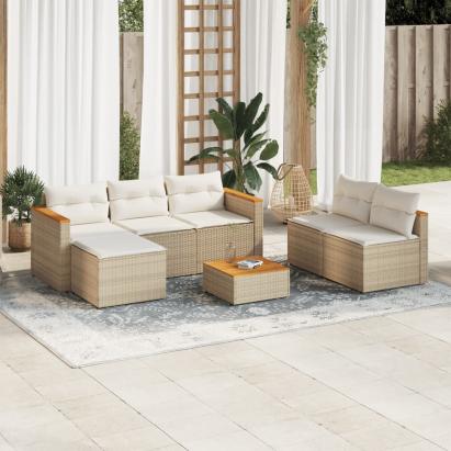 Set canapele de grădină cu perne 5 piese bej poliratan/acacia GartenMobel Dekor