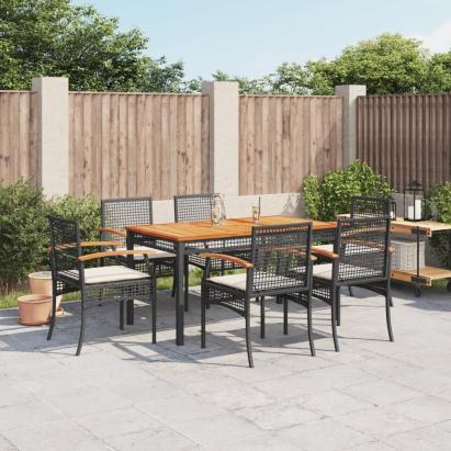 Set mobilier de grădină cu perne, 7 piese, negru, poliratan GartenMobel Dekor