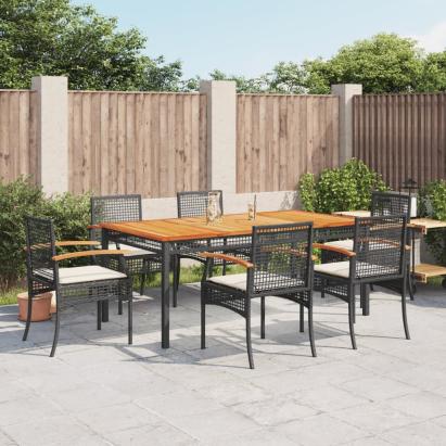 Set mobilier de grădină cu perne, 7 piese, negru, poliratan GartenMobel Dekor