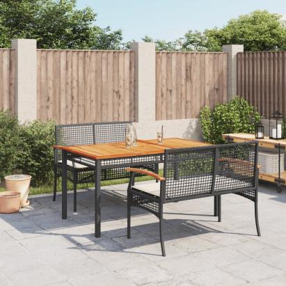 Set mobilier de grădină cu perne, 3 piese, negru, poliratan GartenMobel Dekor