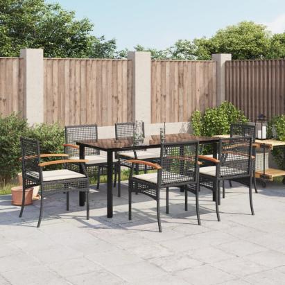 Set mobilier de grădină cu perne, 7 piese, negru, poliratan GartenMobel Dekor