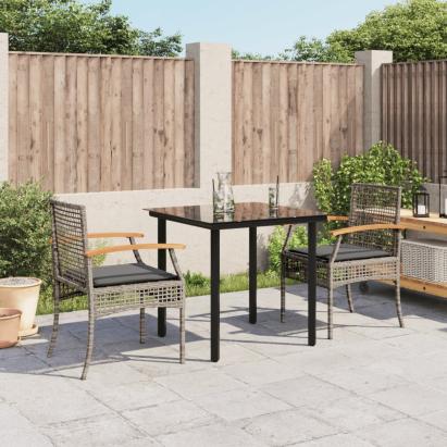 Set mobilier de grădină cu perne, 3 piese, gri, poliratan GartenMobel Dekor