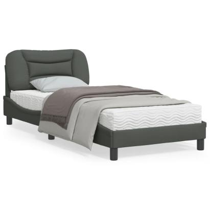 Cadru de pat cu lumini LED, gri închis, 90x190 cm, textil GartenMobel Dekor