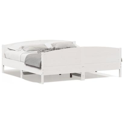 Cadru pat cu tăblie 200x200 cm, alb, lemn masiv de pin GartenMobel Dekor