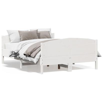 Cadru de pat cu tăblie, alb, 135x190 cm, lemn masiv de pin GartenMobel Dekor