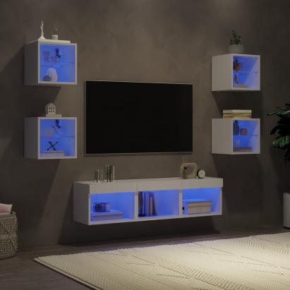 Unități de perete TV cu LED-uri, 7 piese, alb, lemn prelucrat GartenMobel Dekor
