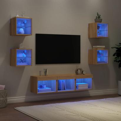 Unități de perete TV cu LED-uri, 7 piese, stejar sonoma, lemn GartenMobel Dekor