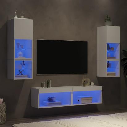 Unități de perete TV cu LED-uri, 6 piese, alb, lemn prelucrat GartenMobel Dekor