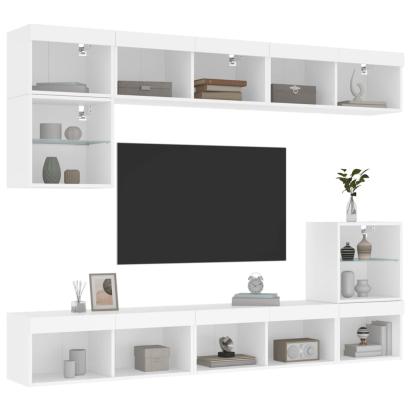 Unități de perete TV cu LED-uri, 8 piese, alb, lemn prelucrat GartenMobel Dekor