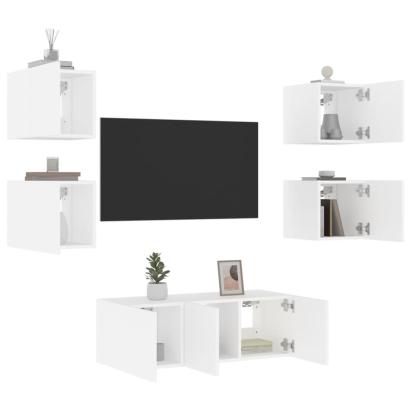 Unități de perete TV cu LED-uri, 6 piese, alb, lemn prelucrat GartenMobel Dekor