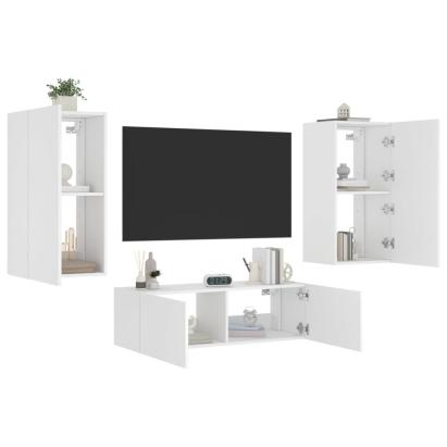 Comode TV de perete cu lumini LED, 3 piese, alb GartenMobel Dekor