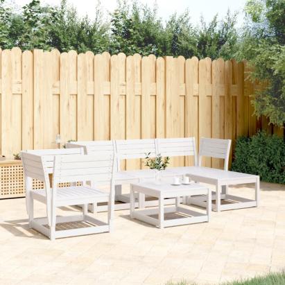 Set mobilier relaxare de grădină 5 piese alb lemn masiv de pin GartenMobel Dekor