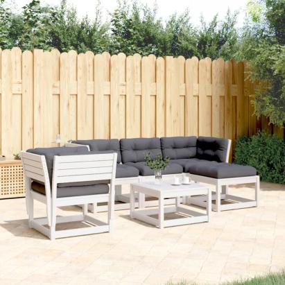 Set mobilier grădină cu perne 5 piese alb lemn masiv de pin GartenMobel Dekor