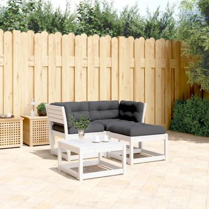 Set canapele de grădină cu perne 3 piese alb lemn masiv de pin GartenMobel Dekor