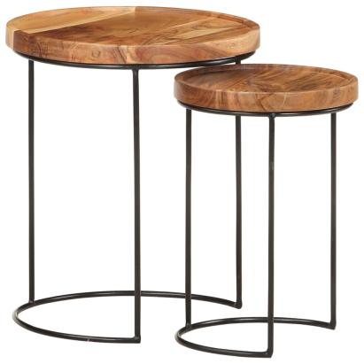 Set măsuțe de cafea, 2 piese, lemn masiv de acacia/oțel GartenMobel Dekor