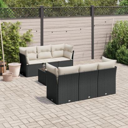 Set canapele de grădină cu perne, 7 piese, negru, poliratan GartenMobel Dekor