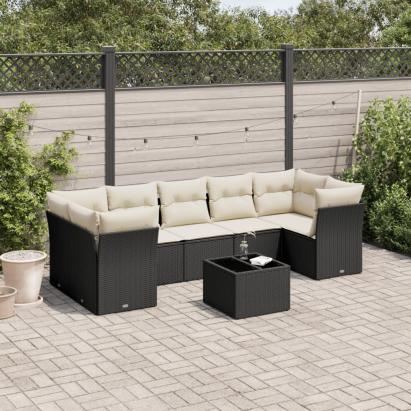 Set mobilier de grădină cu perne, 8 piese, negru, poliratan GartenMobel Dekor