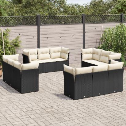 Set canapele de grădină, 12 piese, cu perne, negru, poliratan GartenMobel Dekor