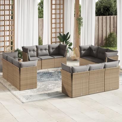 Set canapele de grădină cu perne, 12 piese, bej, poliratan GartenMobel Dekor