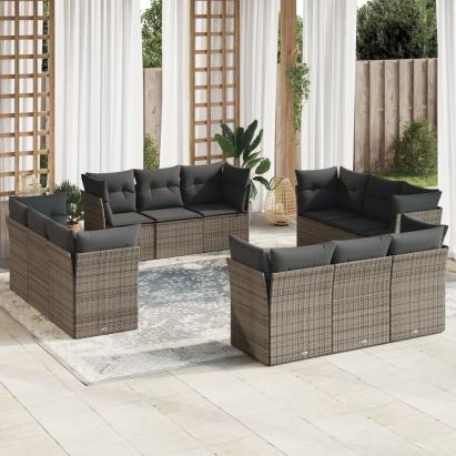 Set canapea de grădină cu perne, 12 piese, gri, poliratan GartenMobel Dekor