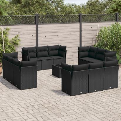 Set mobilier de grădină cu perne, 13 piese, negru, poliratan GartenMobel Dekor