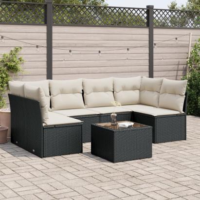 Set canapele de grădină cu perne, 7 piese, negru, poliratan GartenMobel Dekor