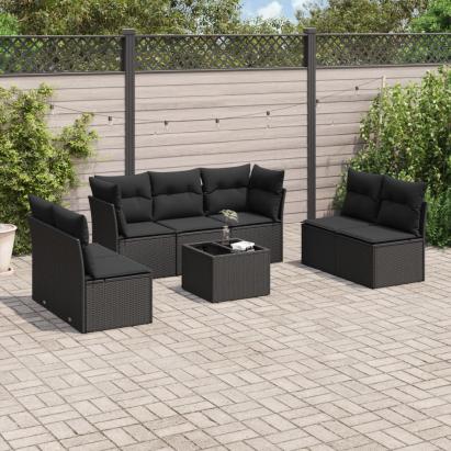 Set mobilier de grădină cu perne, 8 piese, negru, poliratan GartenMobel Dekor