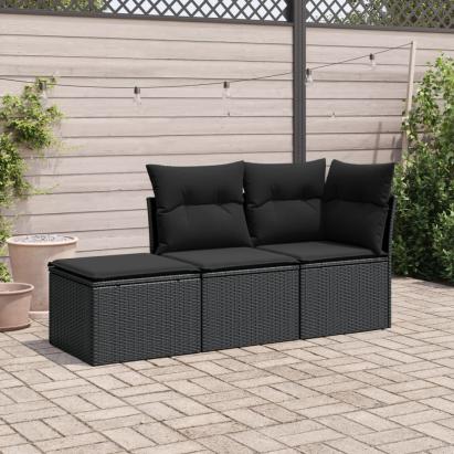 Set mobilier de grădină cu perne, 3 piese, negru, poliratan GartenMobel Dekor