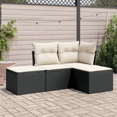 Set mobilier de grădină cu perne, 4 piese, negru, poliratan GartenMobel Dekor