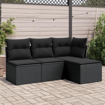 Set mobilier de grădină cu perne, 4 piese, negru, poliratan GartenMobel Dekor