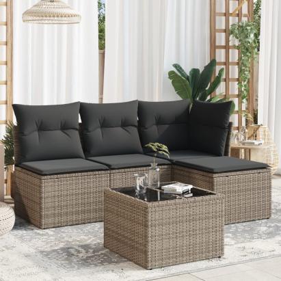 Set canapea de grădină cu perne, 5 piese, gri, poliratan GartenMobel Dekor