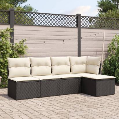 Set mobilier de grădină cu perne, 5 piese, negru, poliratan GartenMobel Dekor