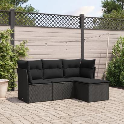 Set mobilier de grădină cu perne, 4 piese, negru, poliratan GartenMobel Dekor