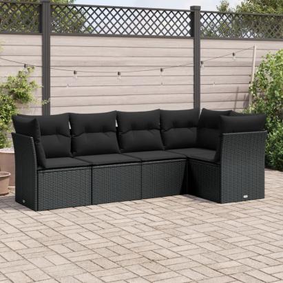 Set mobilier de grădină cu perne, 5 piese, negru, poliratan GartenMobel Dekor