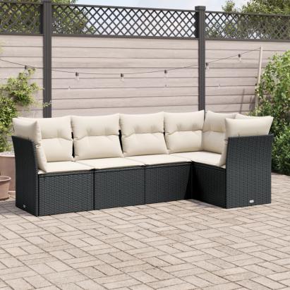 Set mobilier de grădină cu perne, 5 piese, negru, poliratan GartenMobel Dekor