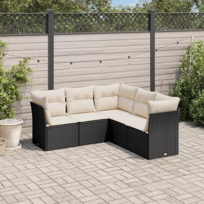 Set mobilier de grădină cu perne, 5 piese, negru, poliratan GartenMobel Dekor