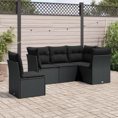 Set mobilier de grădină cu perne, 5 piese, negru, poliratan GartenMobel Dekor