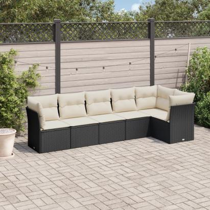 Set mobilier de grădină cu perne, 6 piese, negru, poliratan GartenMobel Dekor