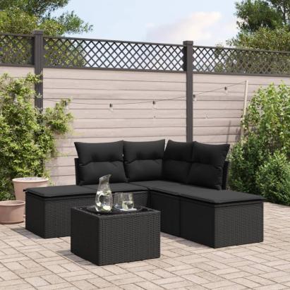 Set mobilier de grădină cu perne, 6 piese, negru, poliratan GartenMobel Dekor